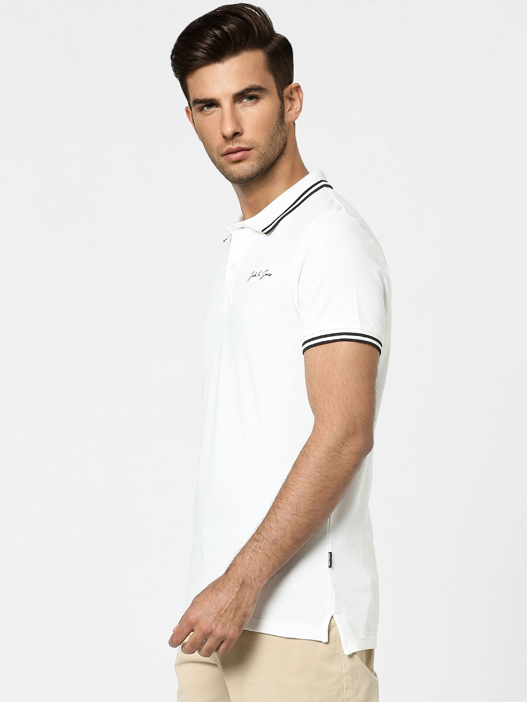 White Logo Print Polo T-shirt