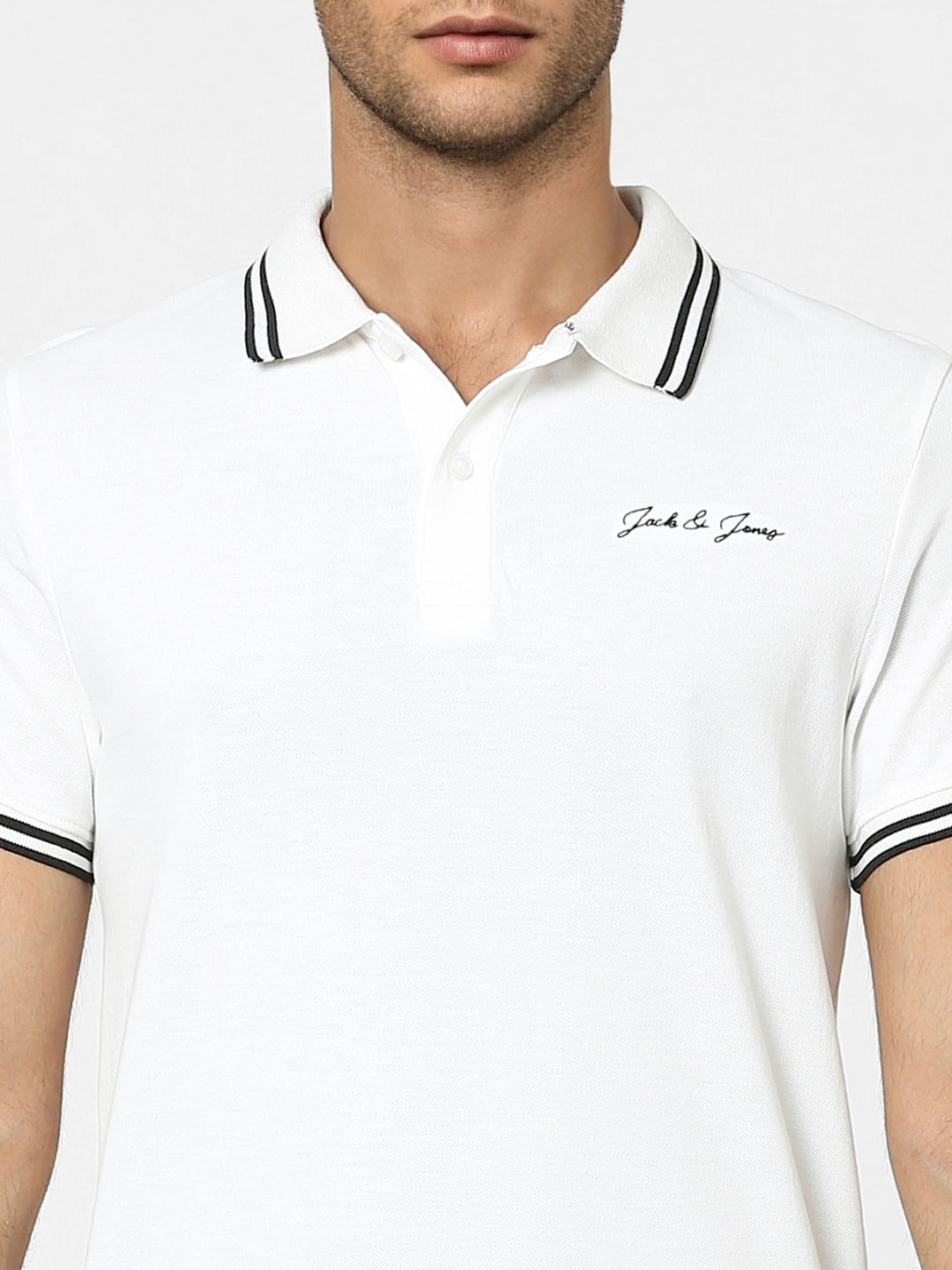 White Logo Print Polo T-shirt