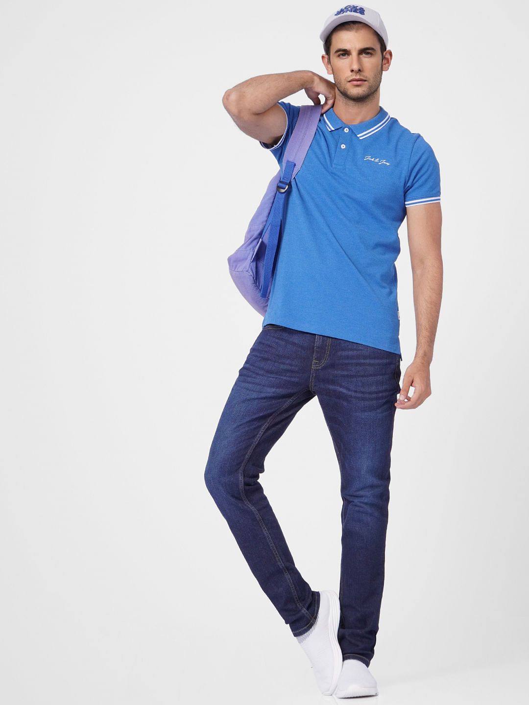 Blue Contrast Tipping Polo T-shirt - S