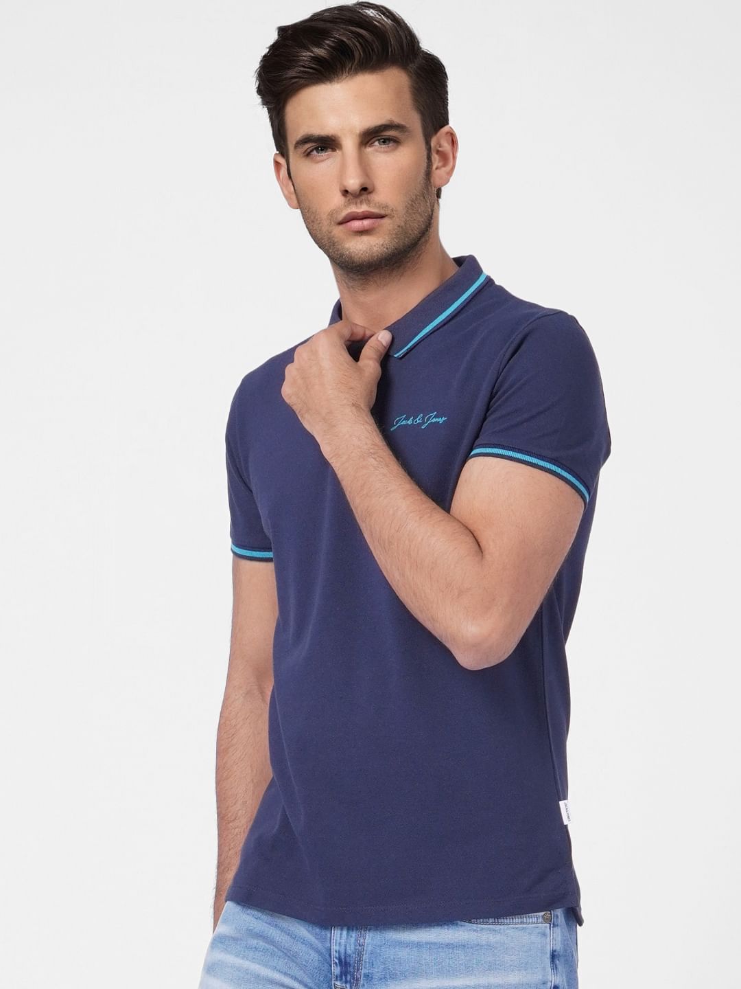 Dark Blue Contrast Tipping Polo T-shirt