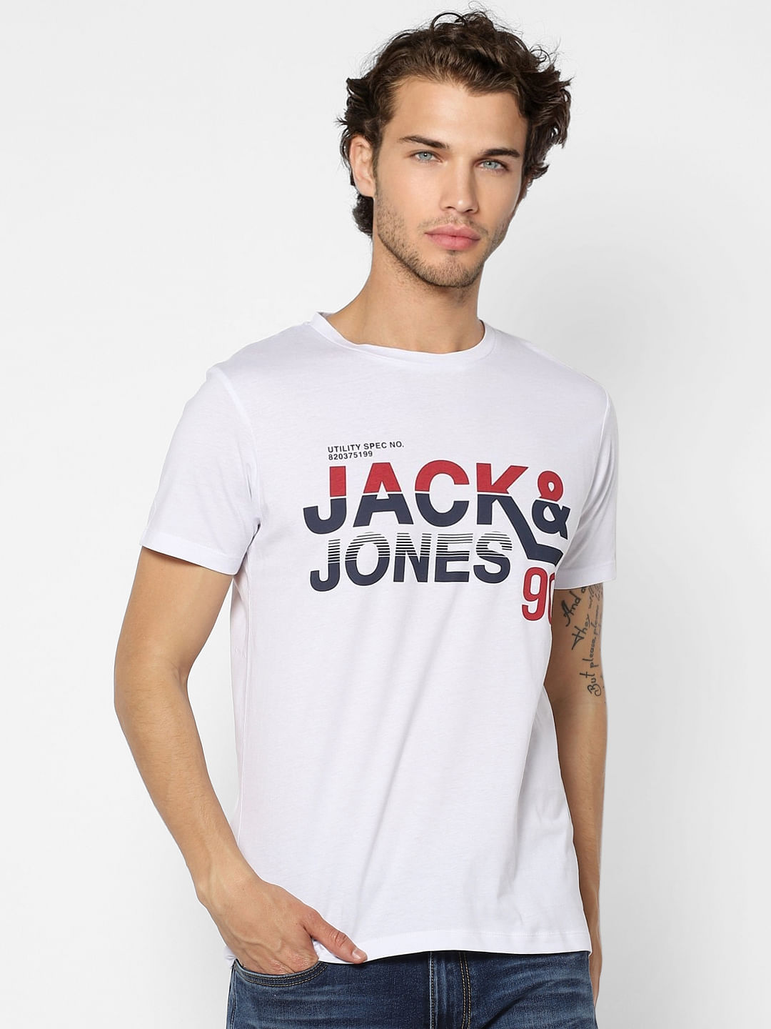 White Logo Print Crew Neck T-shirt