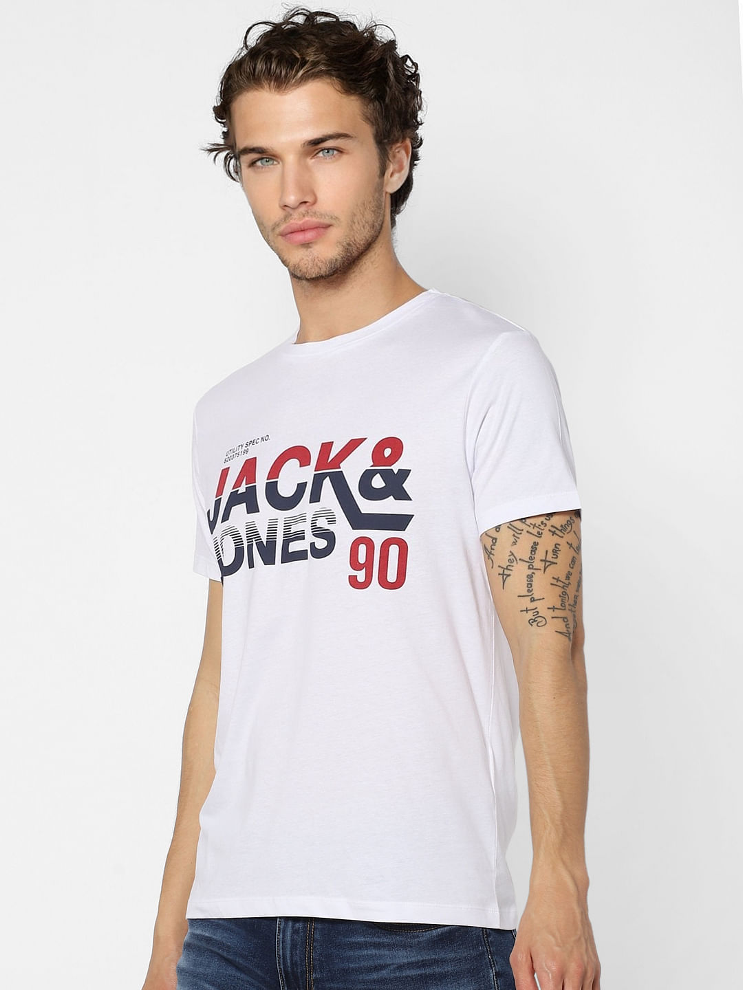 White Logo Print Crew Neck T-shirt
