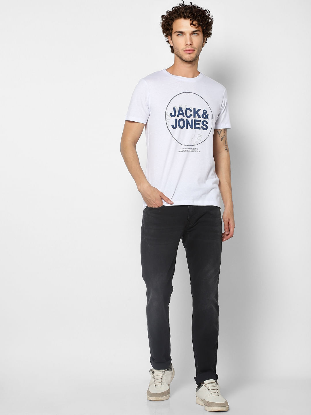 White Logo Print Crew Neck T-shirt - S