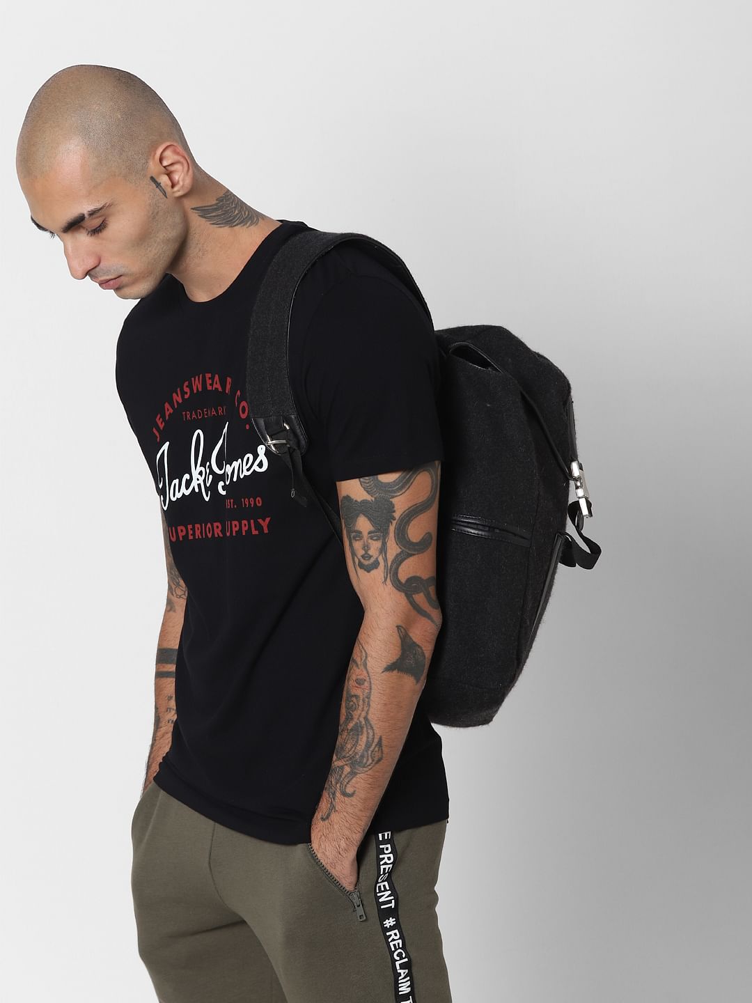 Black Graphic Logo Print Crew Neck T-shirt - S