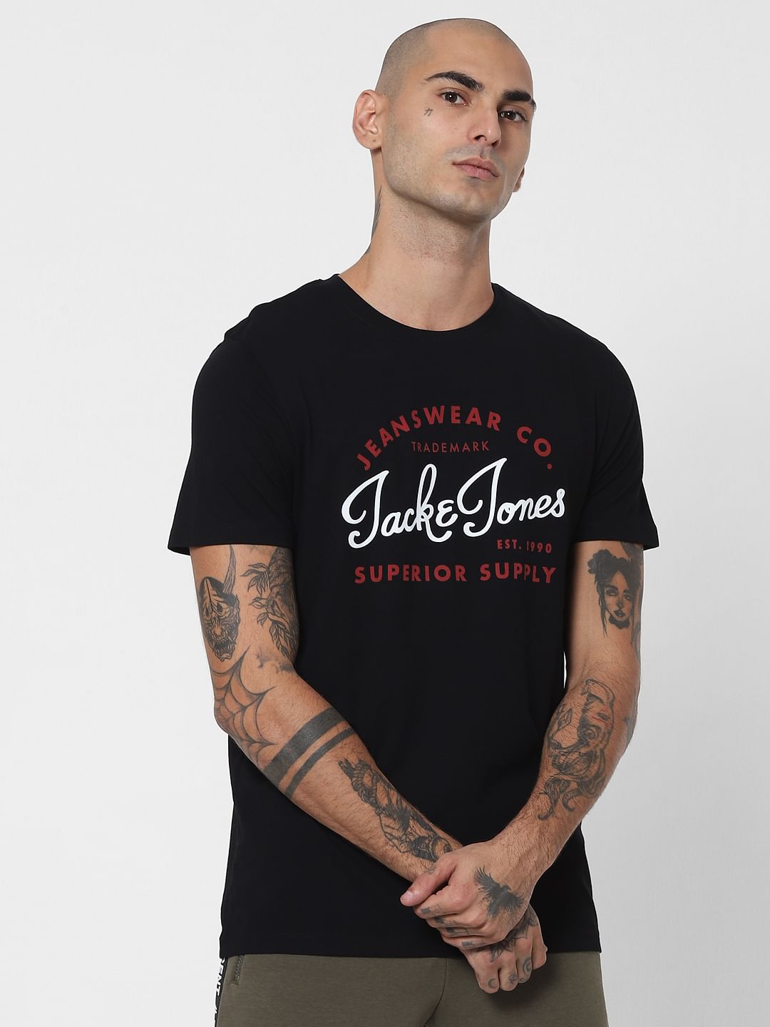 Black Graphic Logo Print Crew Neck T-shirt