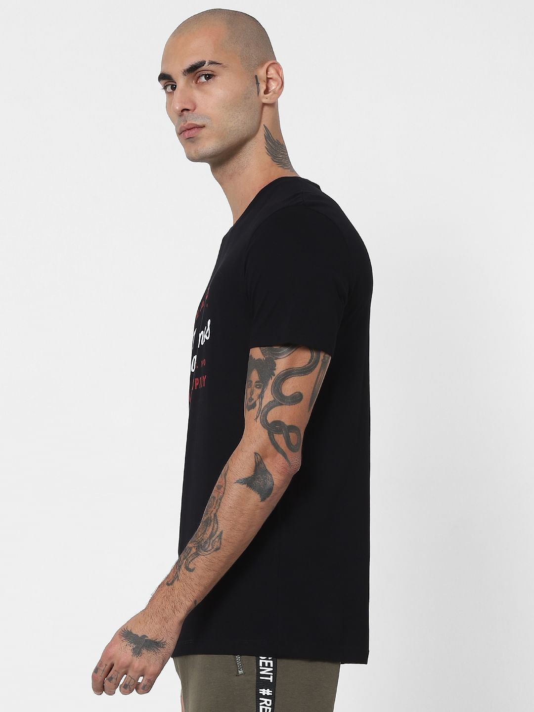 Black Graphic Logo Print Crew Neck T-shirt