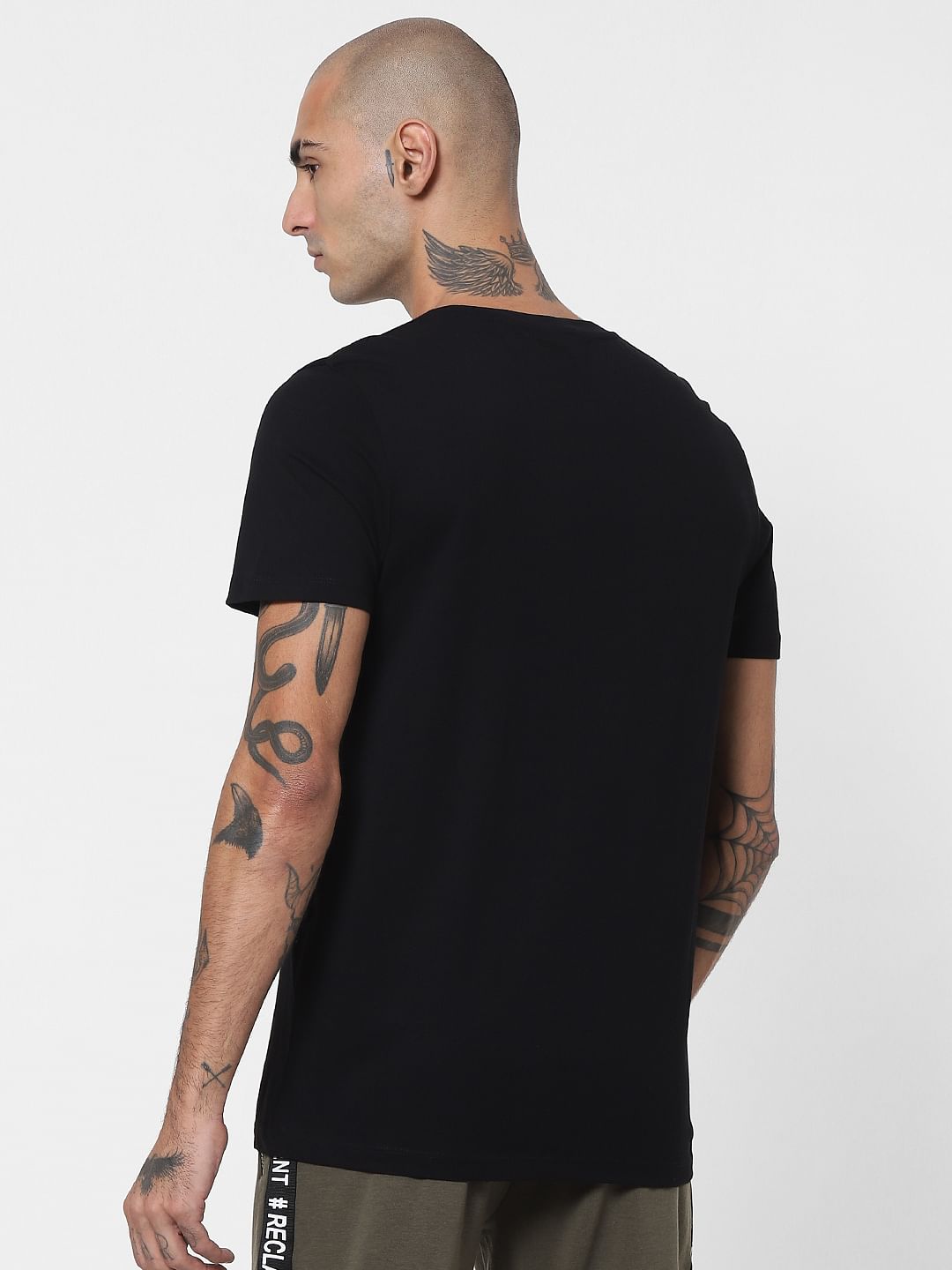 Black Graphic Logo Print Crew Neck T-shirt