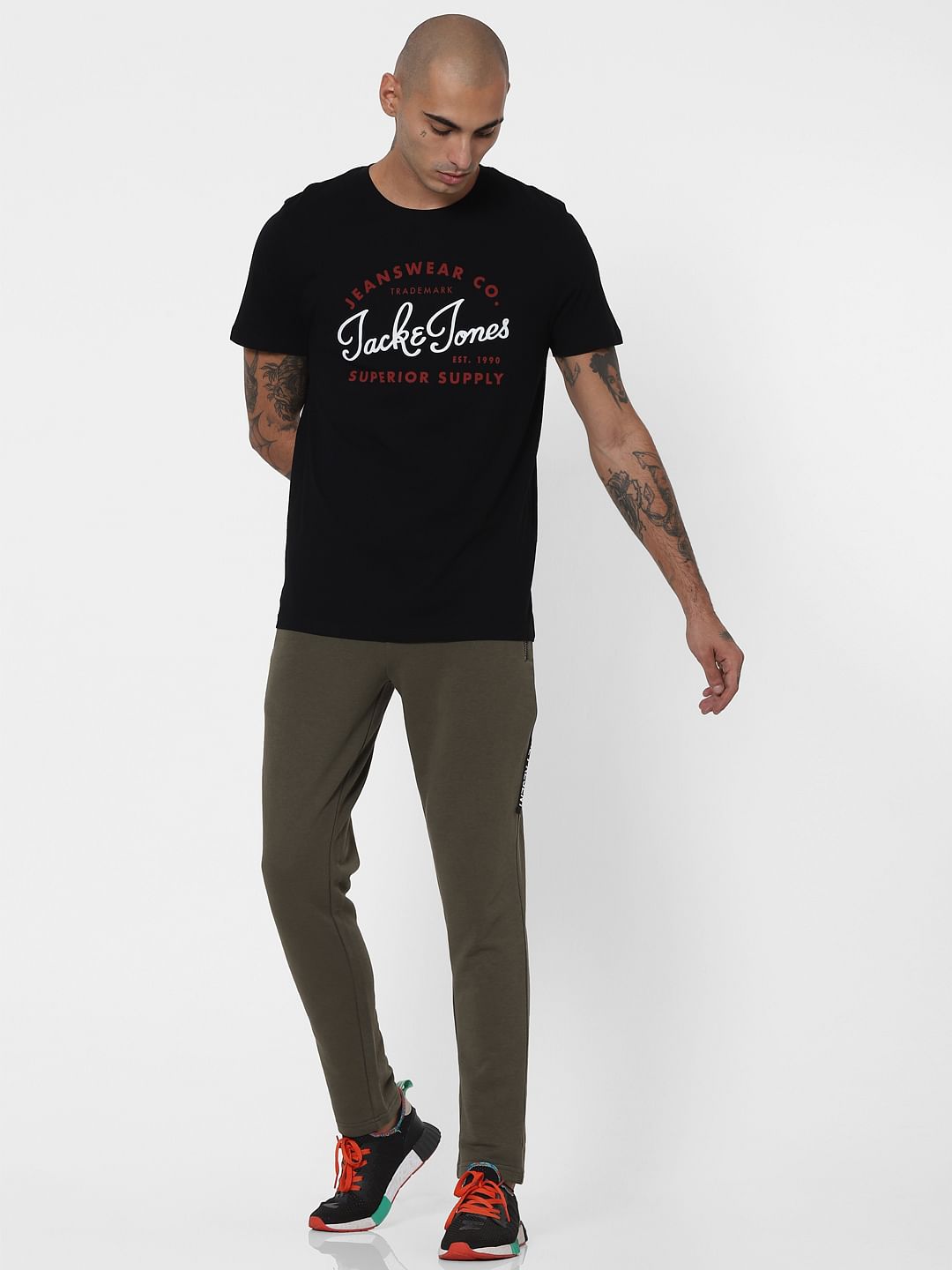 Black Graphic Logo Print Crew Neck T-shirt