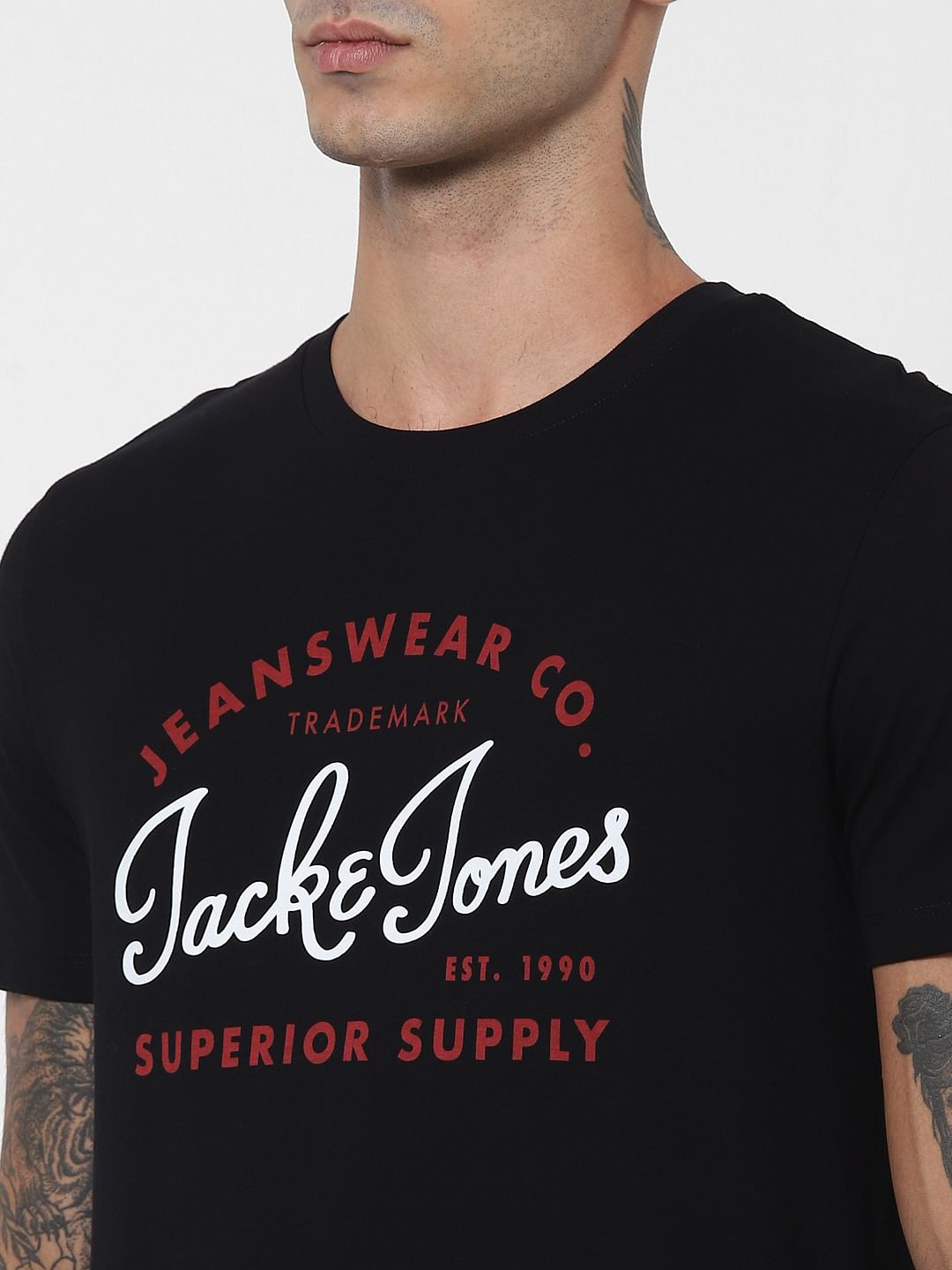 Black Graphic Logo Print Crew Neck T-shirt