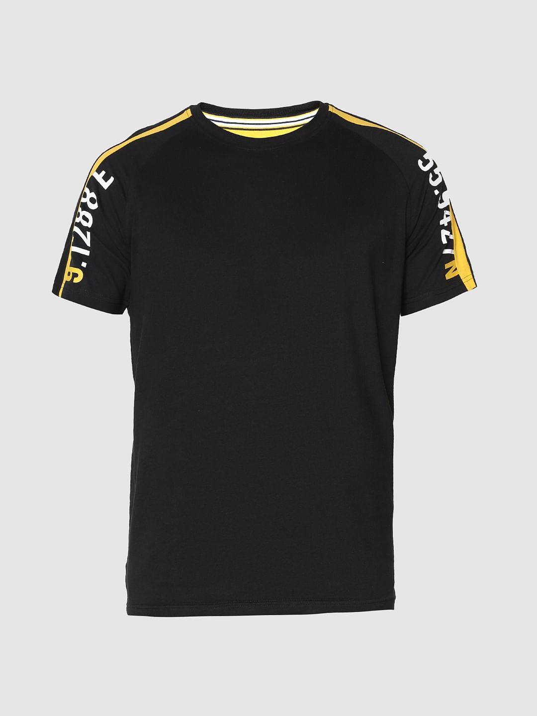 Black Colourblocked Sleeves Crew Neck T-shirt