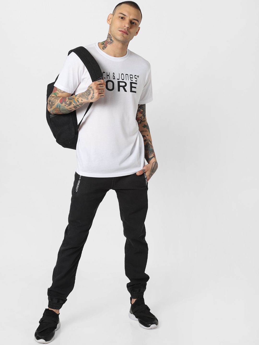 White Logo Print Crew Neck T-shirt - S
