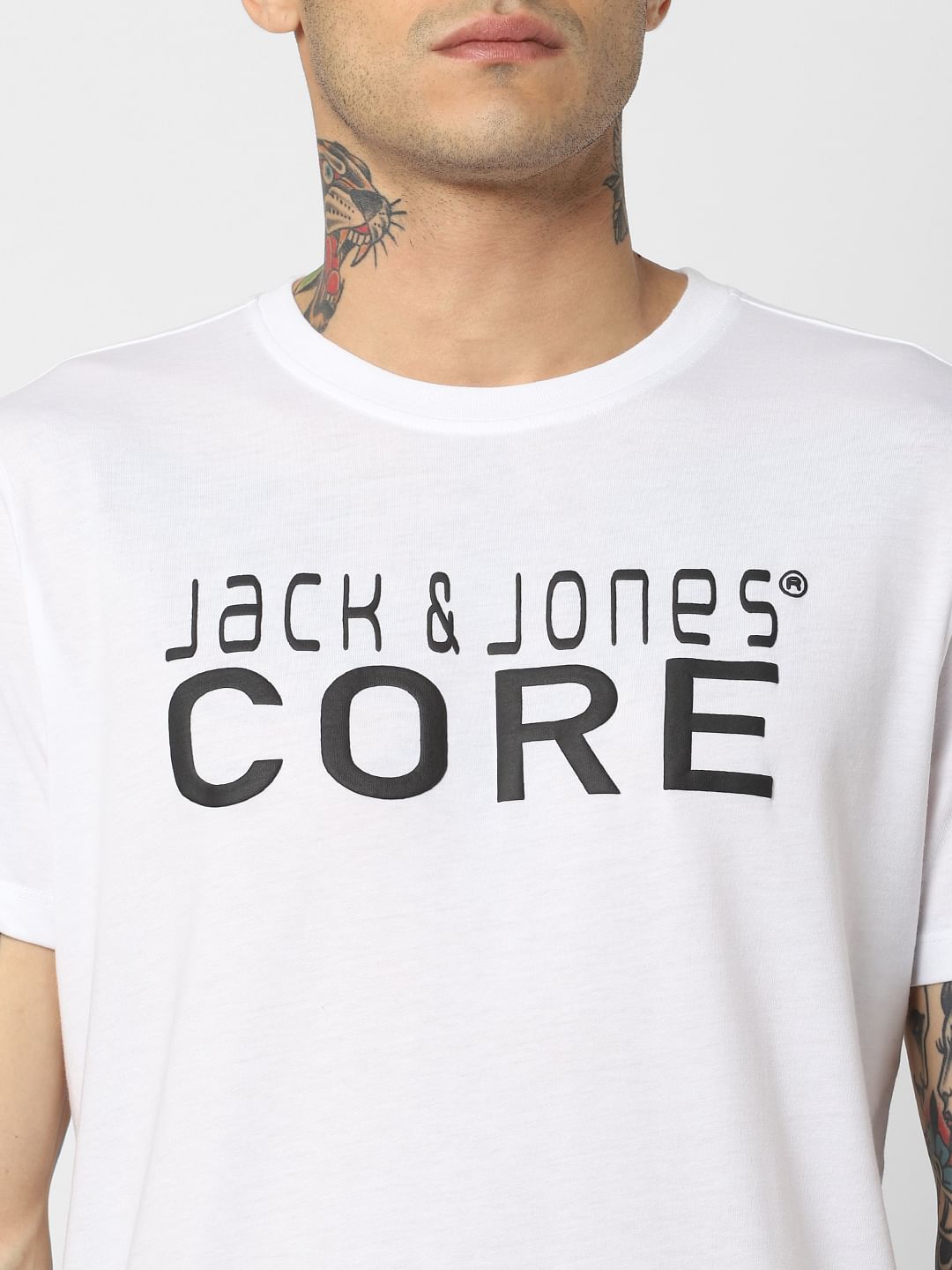 White Logo Print Crew Neck T-shirt