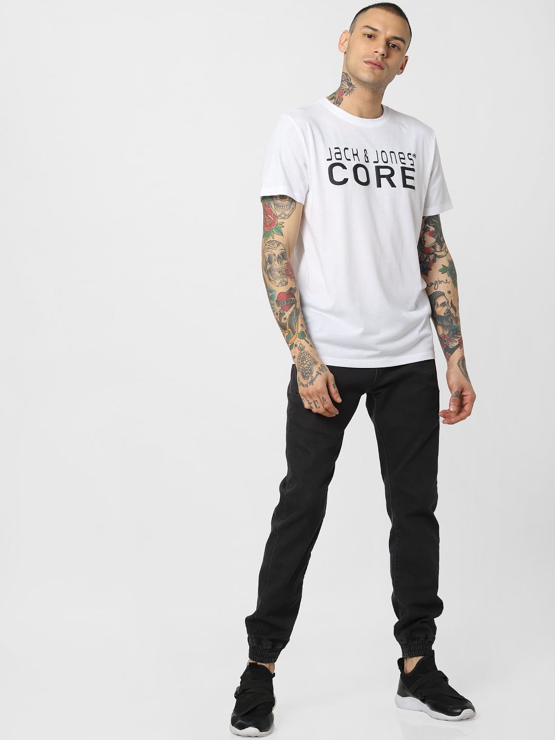 White Logo Print Crew Neck T-shirt
