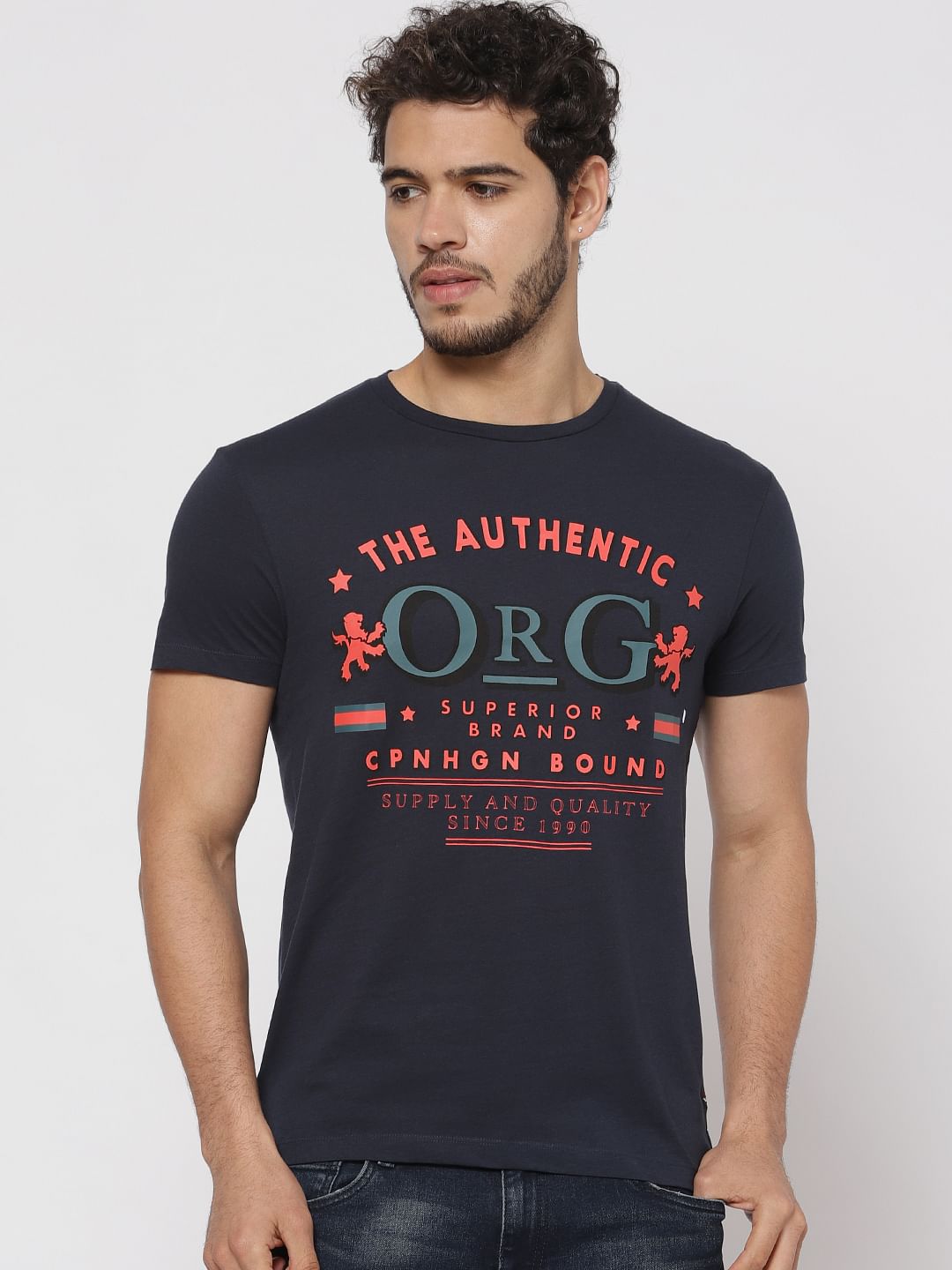 Blue Graphic Print Crew Neck T-shirt
