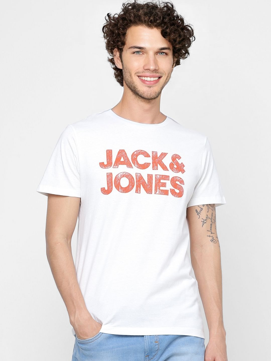 White Logo Print Crew Neck T-shirt