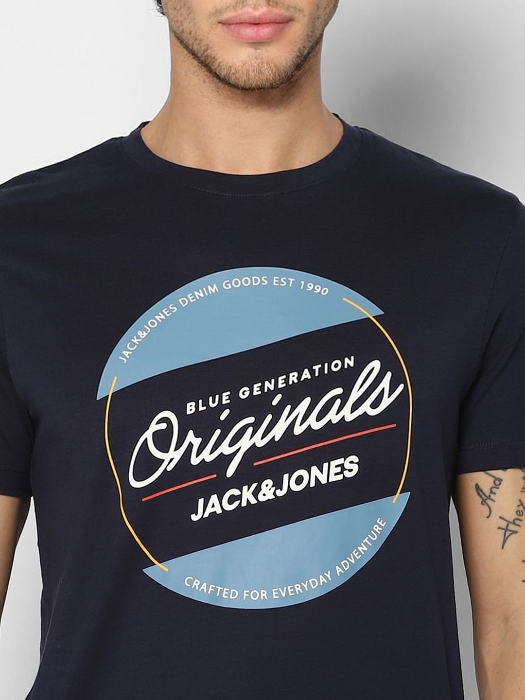 Navy Blue Graphic Crew Neck T-shirt