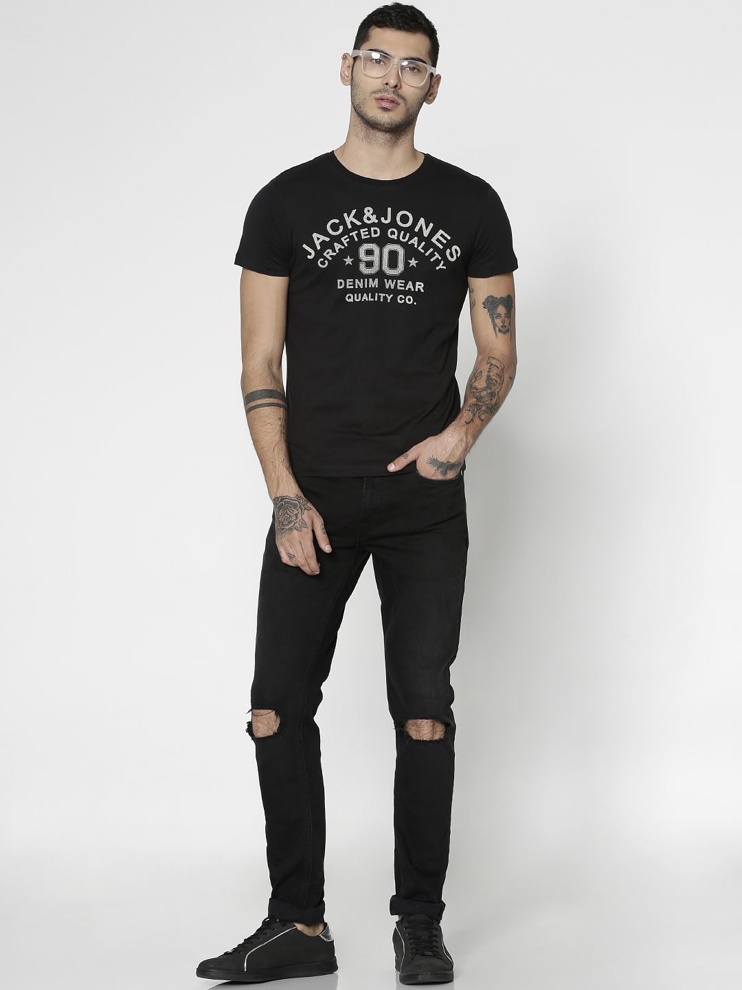 Black Logo Print Crew Neck T-shirt - S