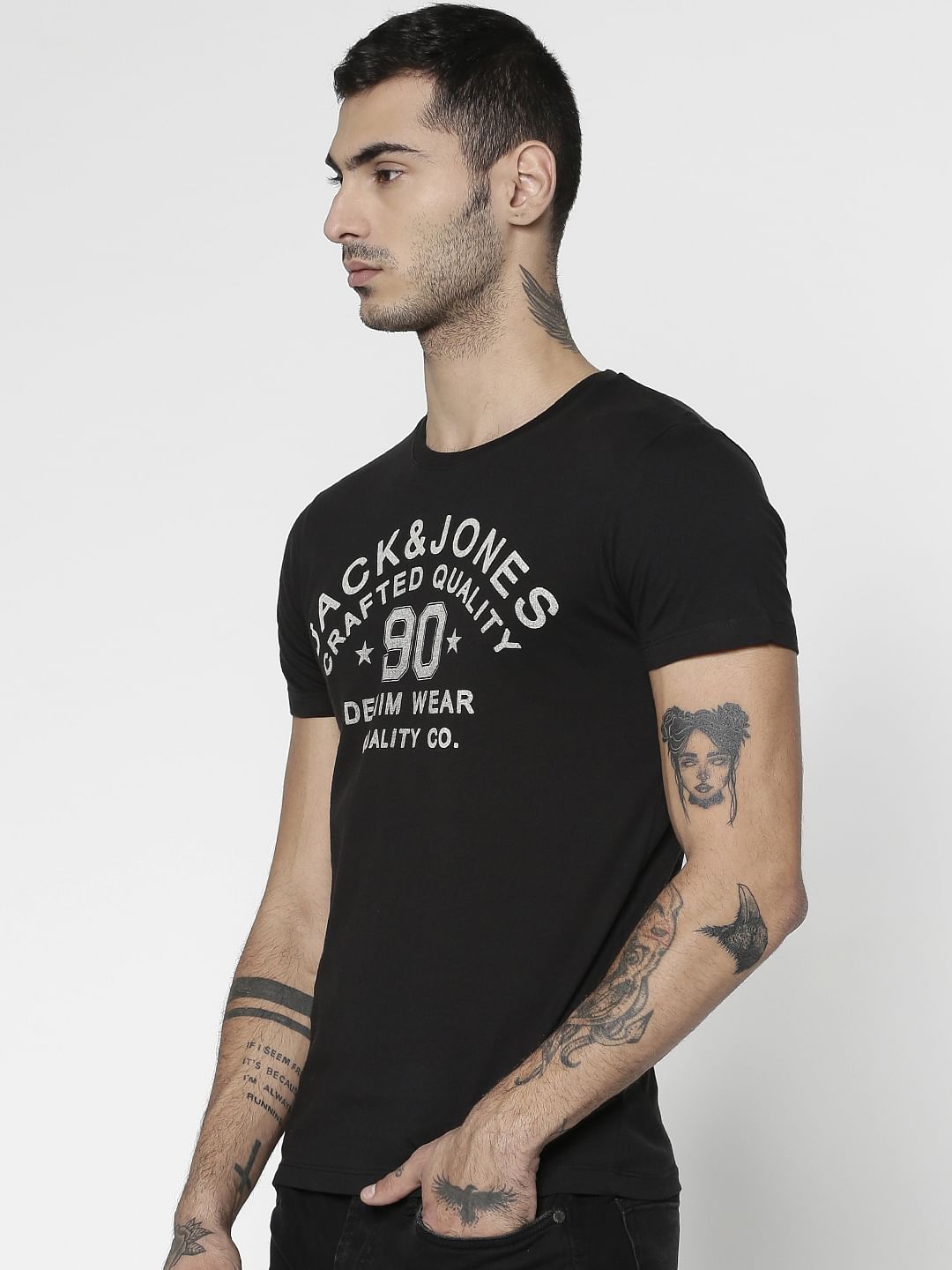 Black Logo Print Crew Neck T-shirt