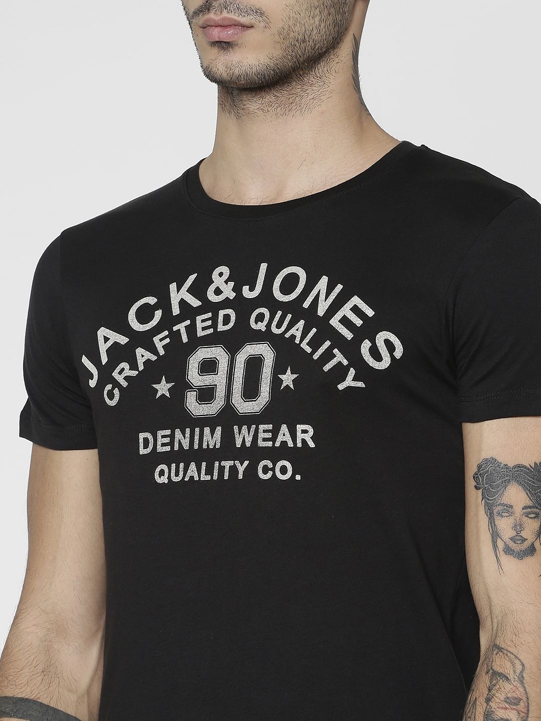 Black Logo Print Crew Neck T-shirt