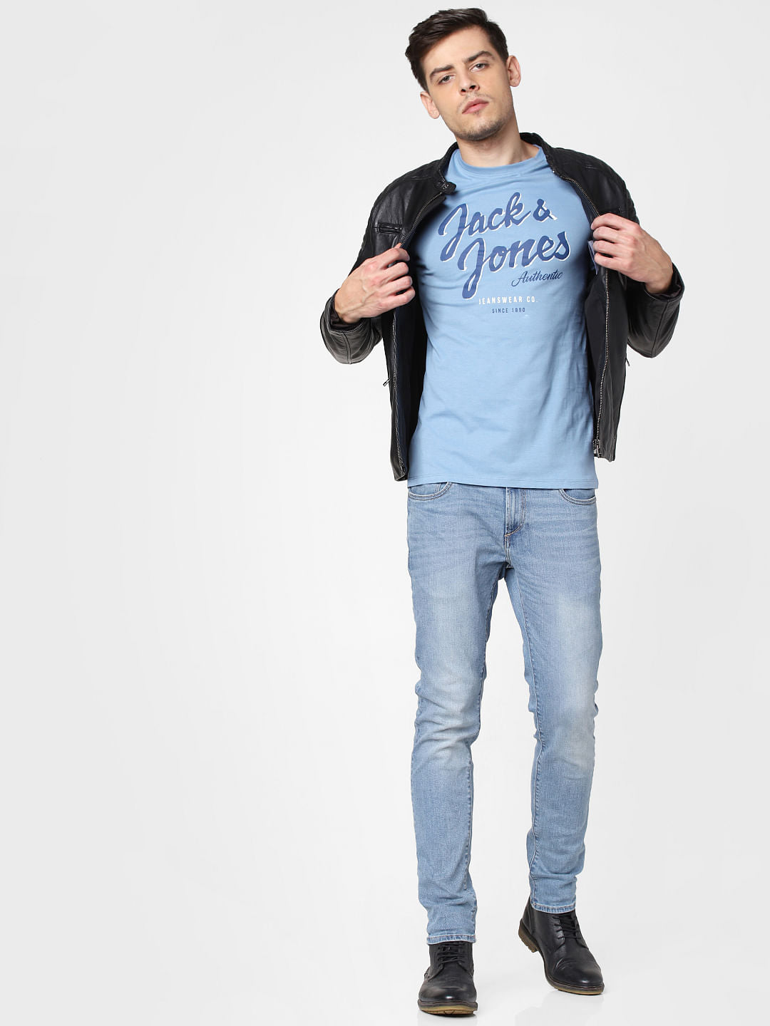 Blue Logo Print Crew Neck T-shirt