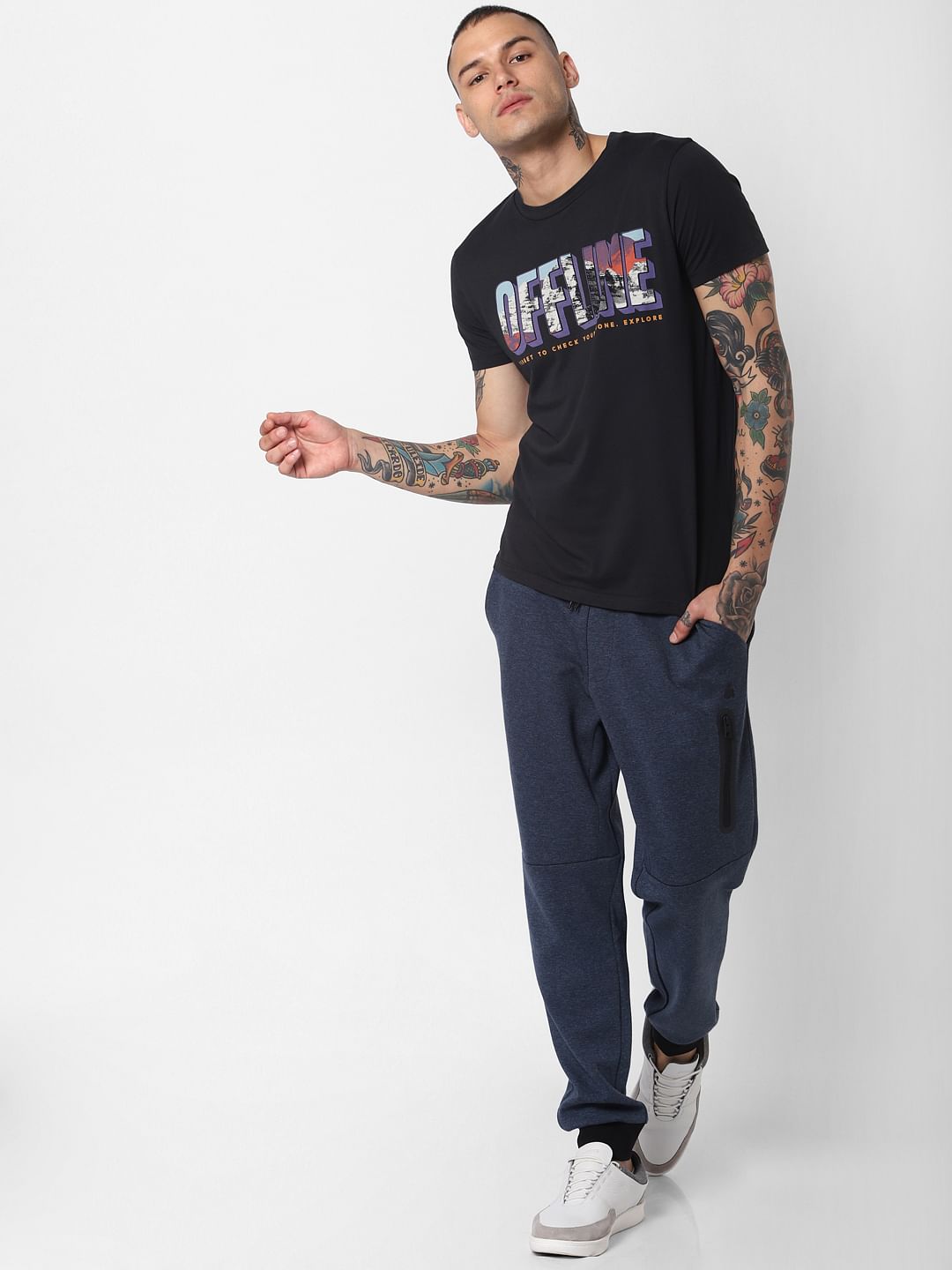 Blue Graphic Print Crew Neck T-shirt