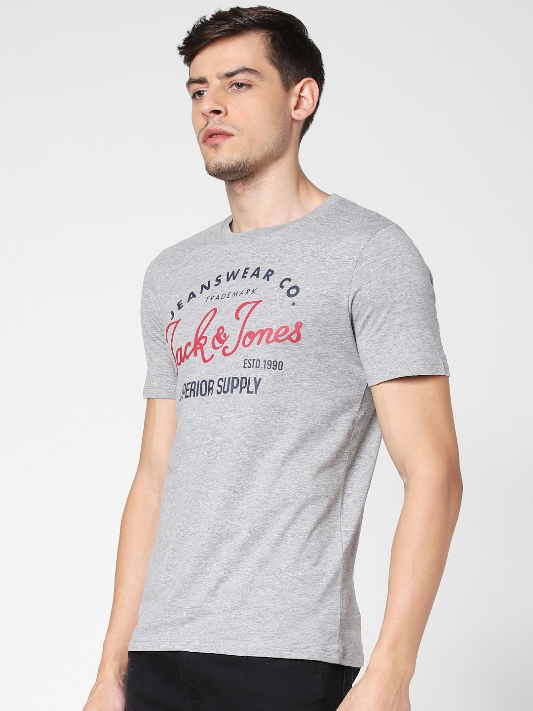 Grey Logo Print Crew Neck T-shirt