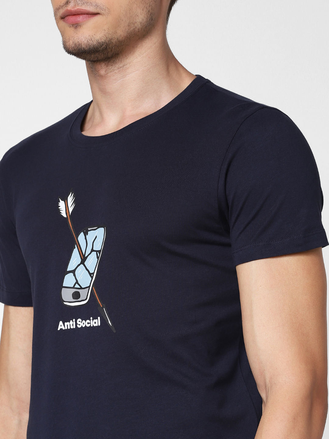 Navy Blue Graphic Print Crew Neck T-shirt