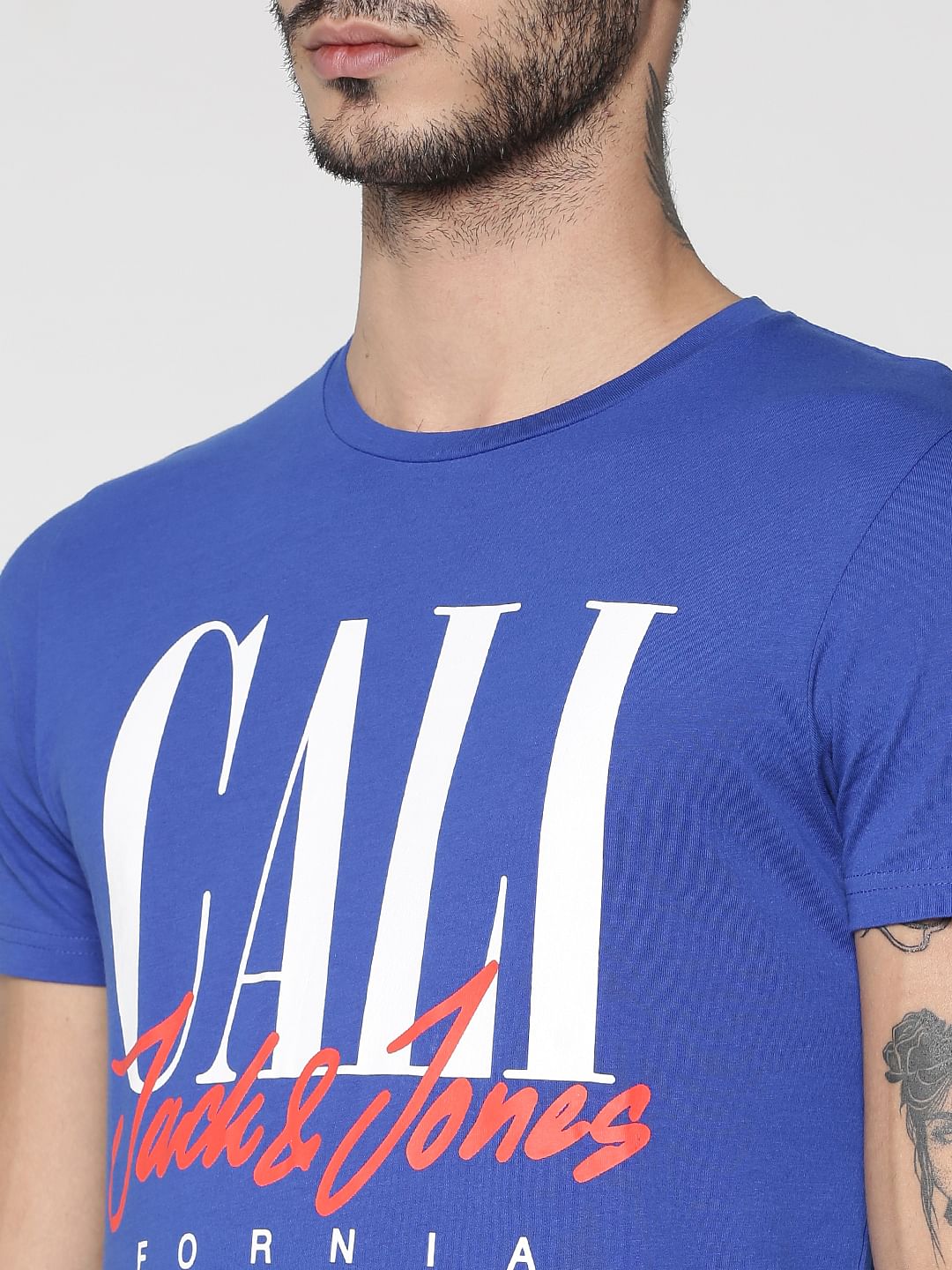 Blue Text Print Crew Neck T-shirt