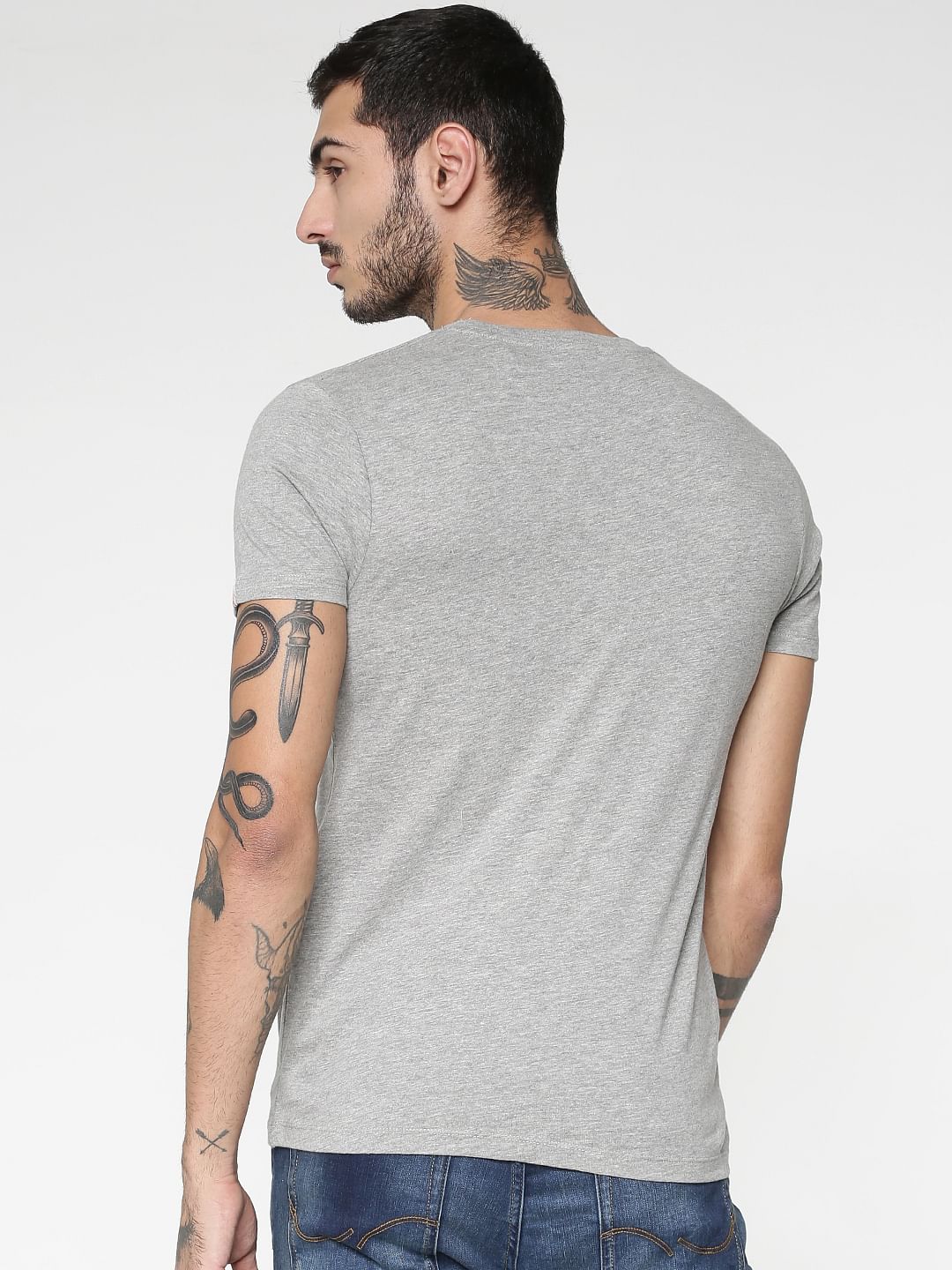 Grey Logo Print Crew Neck T-shirt