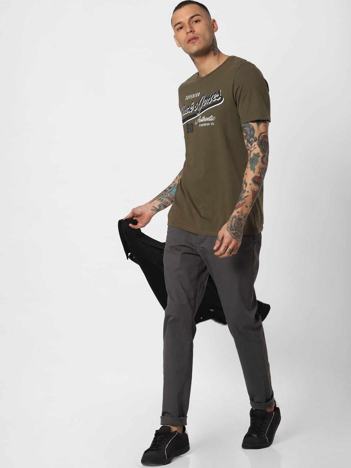 Olive Green Logo Print T-shirt - S