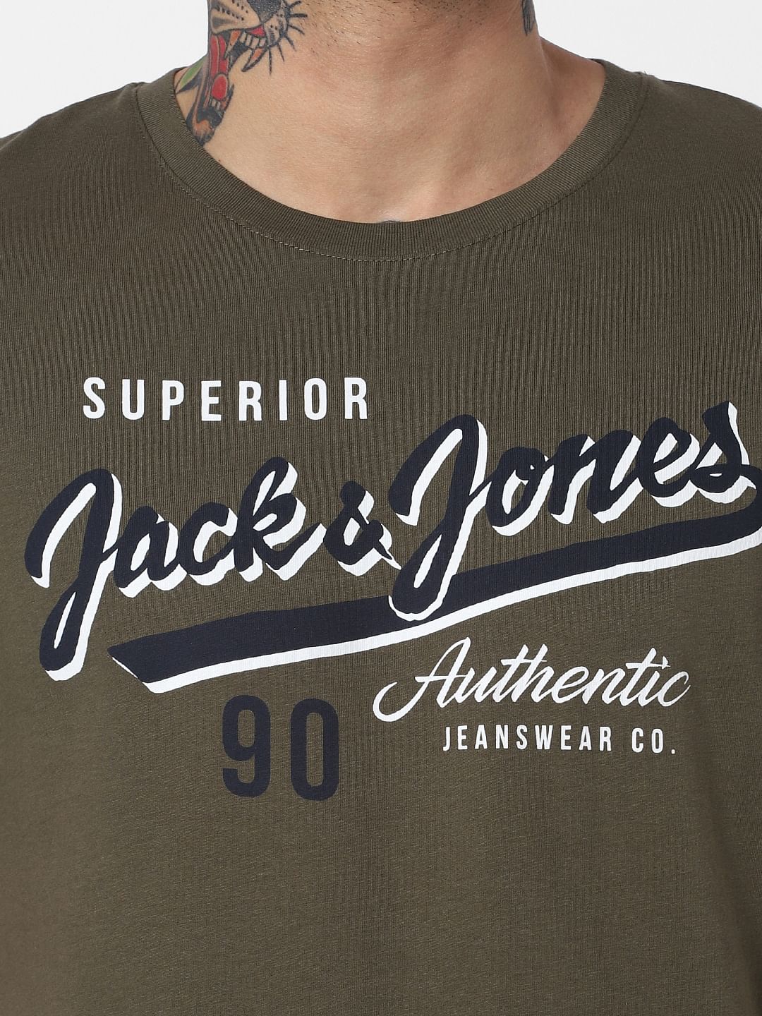 Olive Green Logo Print T-shirt