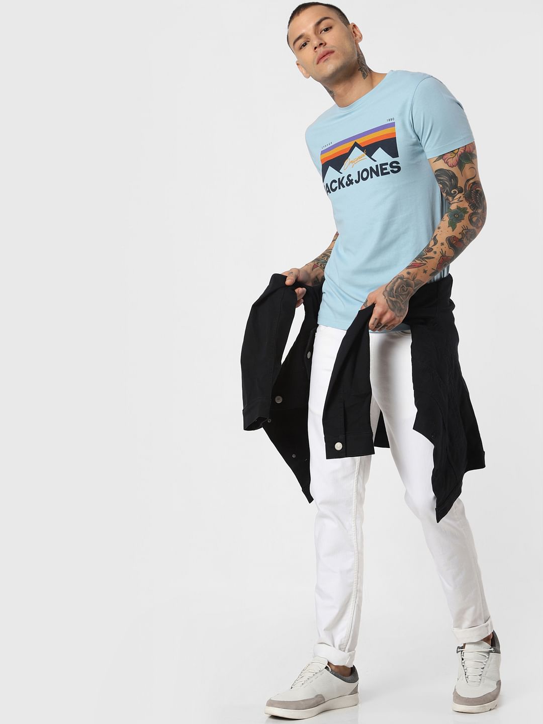 Blue Graphic Logo Print Crew Neck T-shirt - S