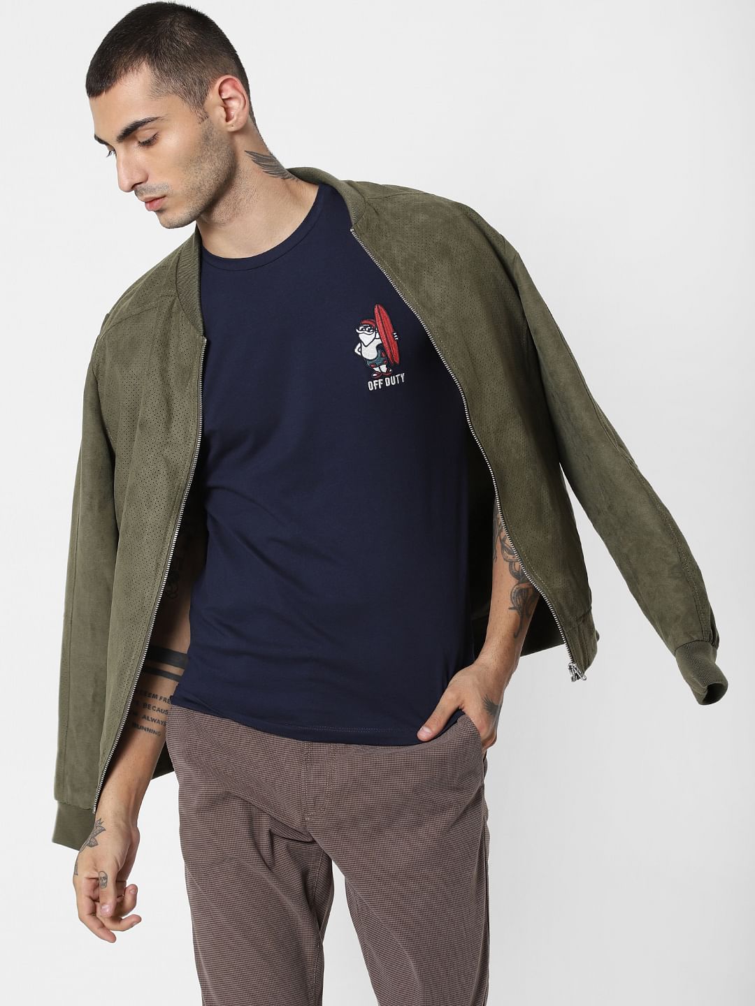 Blue Graphic Print Crew Neck T-shirt - S