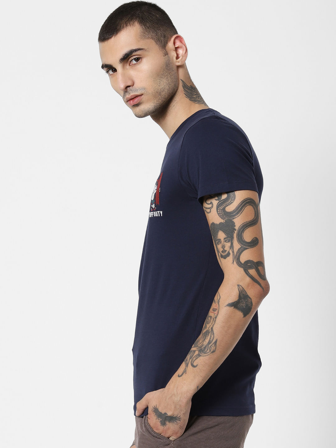Blue Graphic Print Crew Neck T-shirt