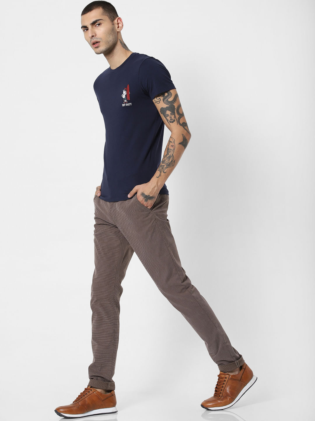Blue Graphic Print Crew Neck T-shirt