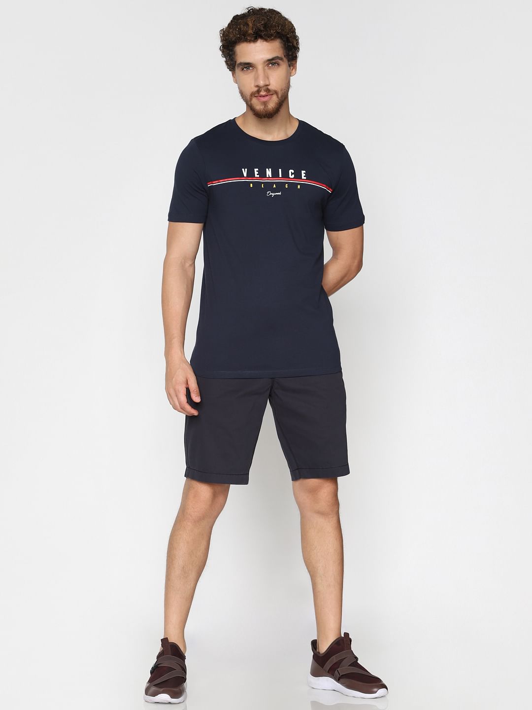 Blue Text Print Crew Neck T-shirt