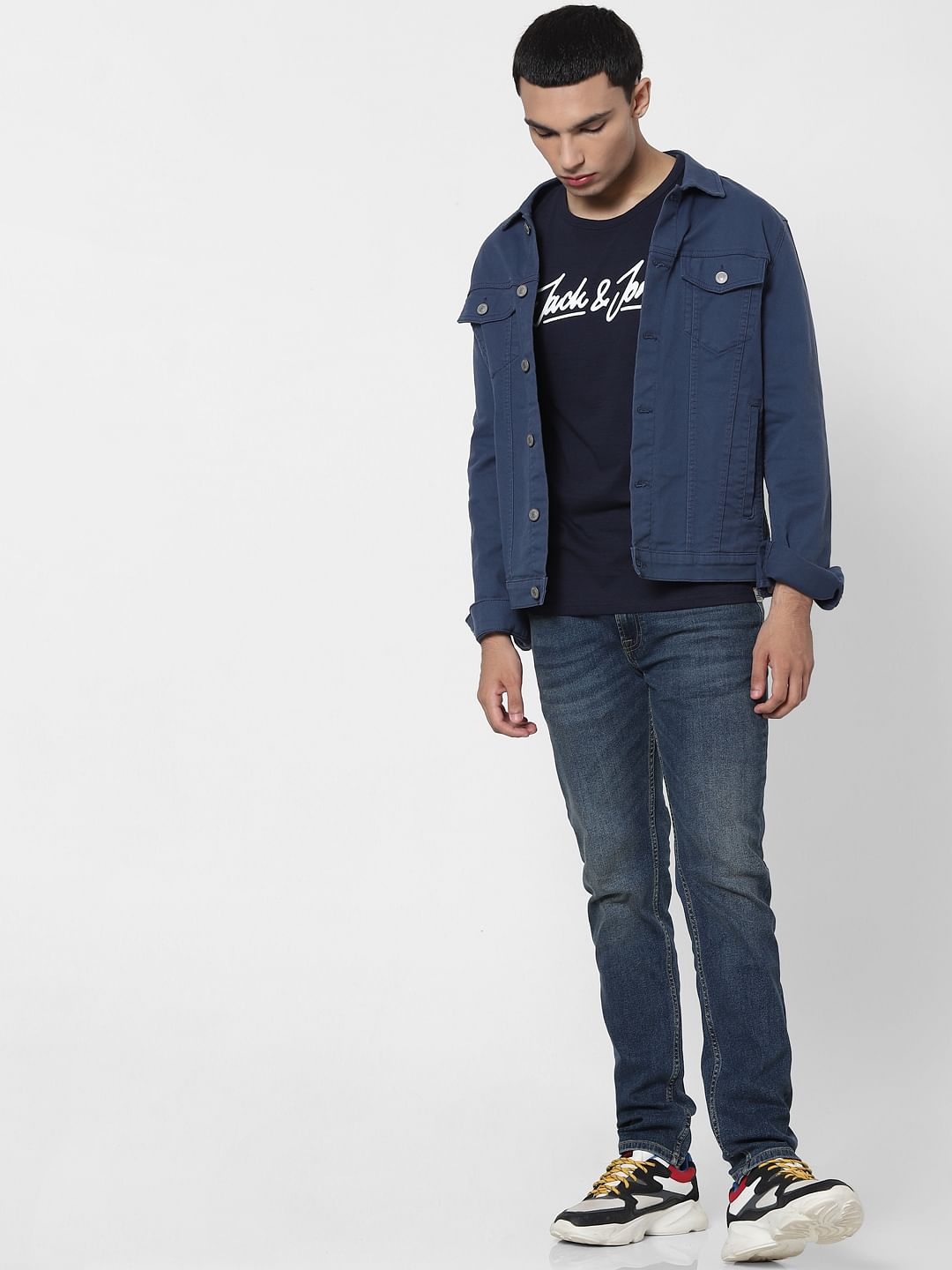 Blue Logo Print Crew Neck T-shirt - S