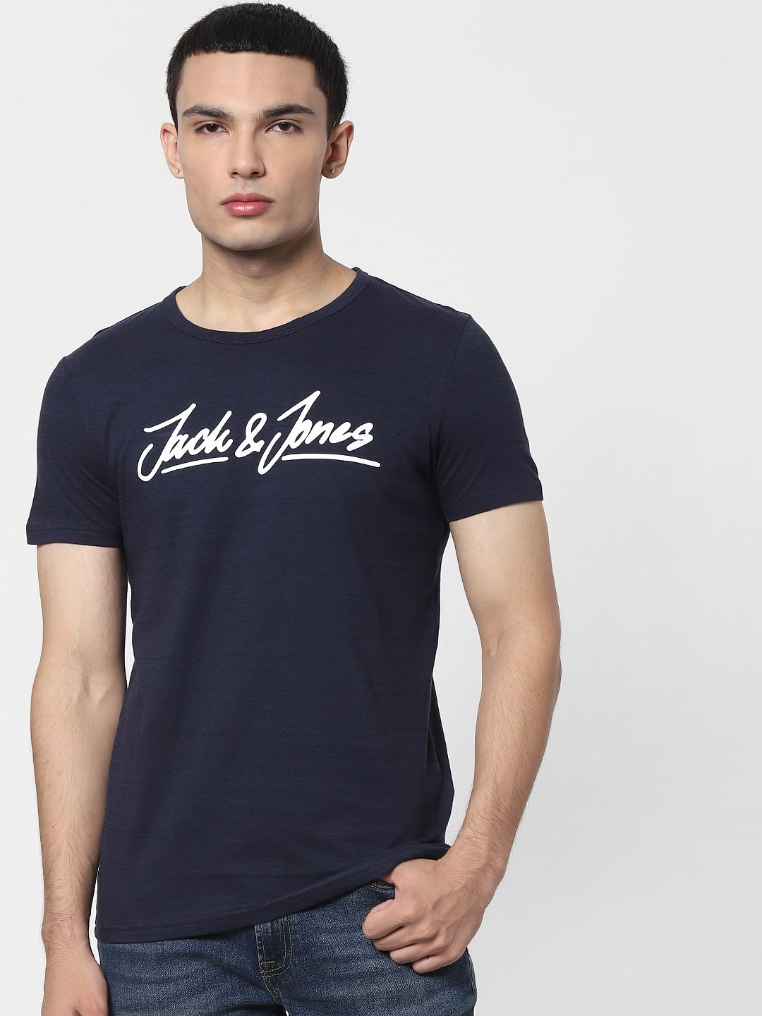 Blue Logo Print Crew Neck T-shirt