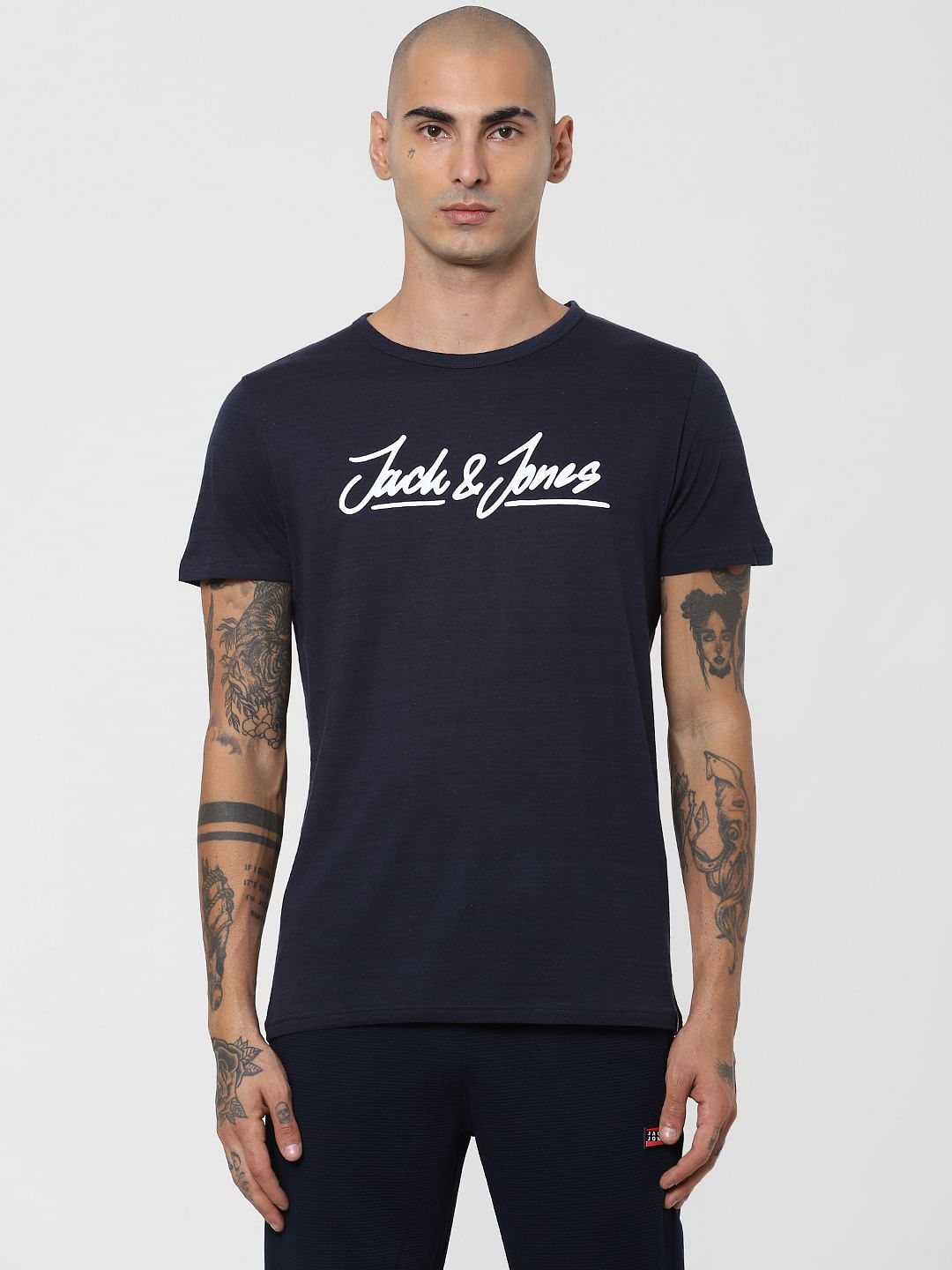 Blue Logo Print Crew Neck T-shirt