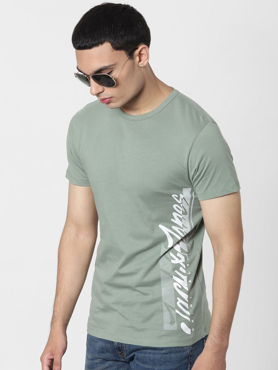 Green Logo Print Crew Neck T-shirt - S