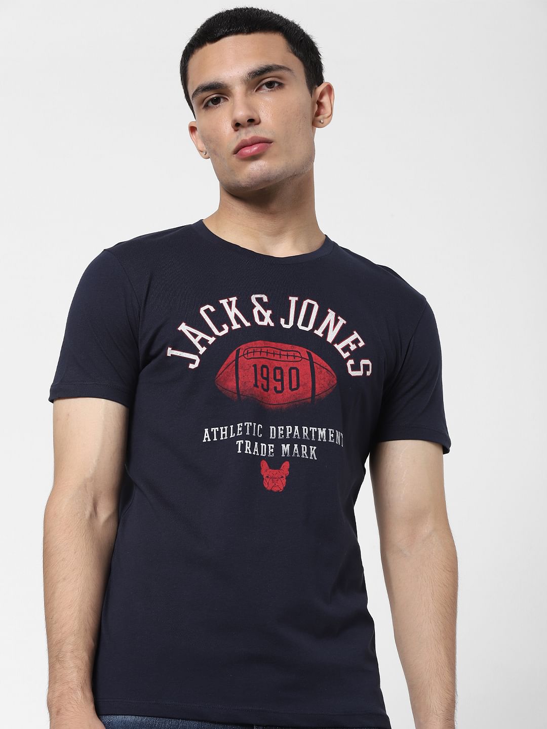 Navy Blue Graphic Print Crew Neck T-shirt - S