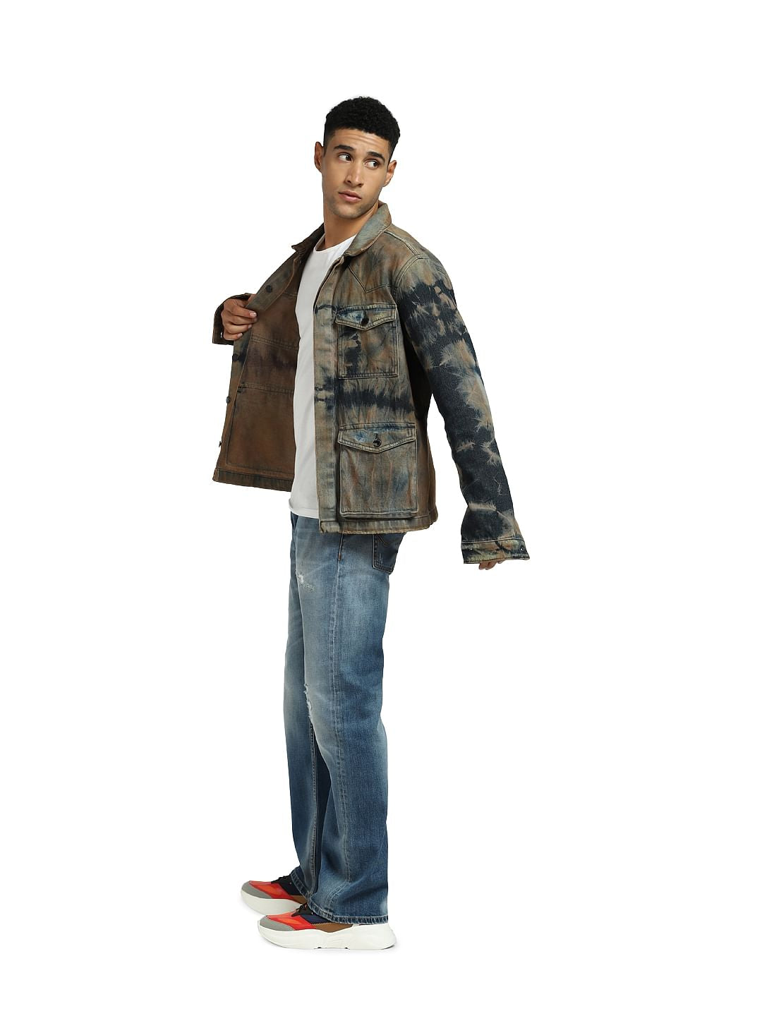 Black Tie Dye Washed Denim Jacket - S
