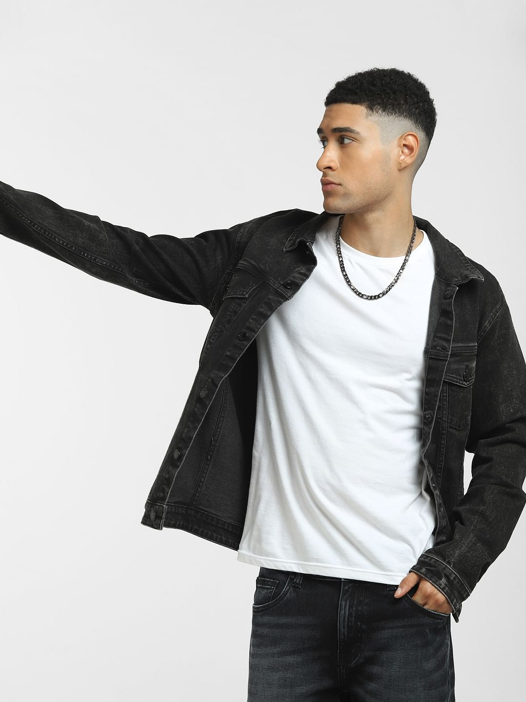 Black Washed Denim Jacket - S