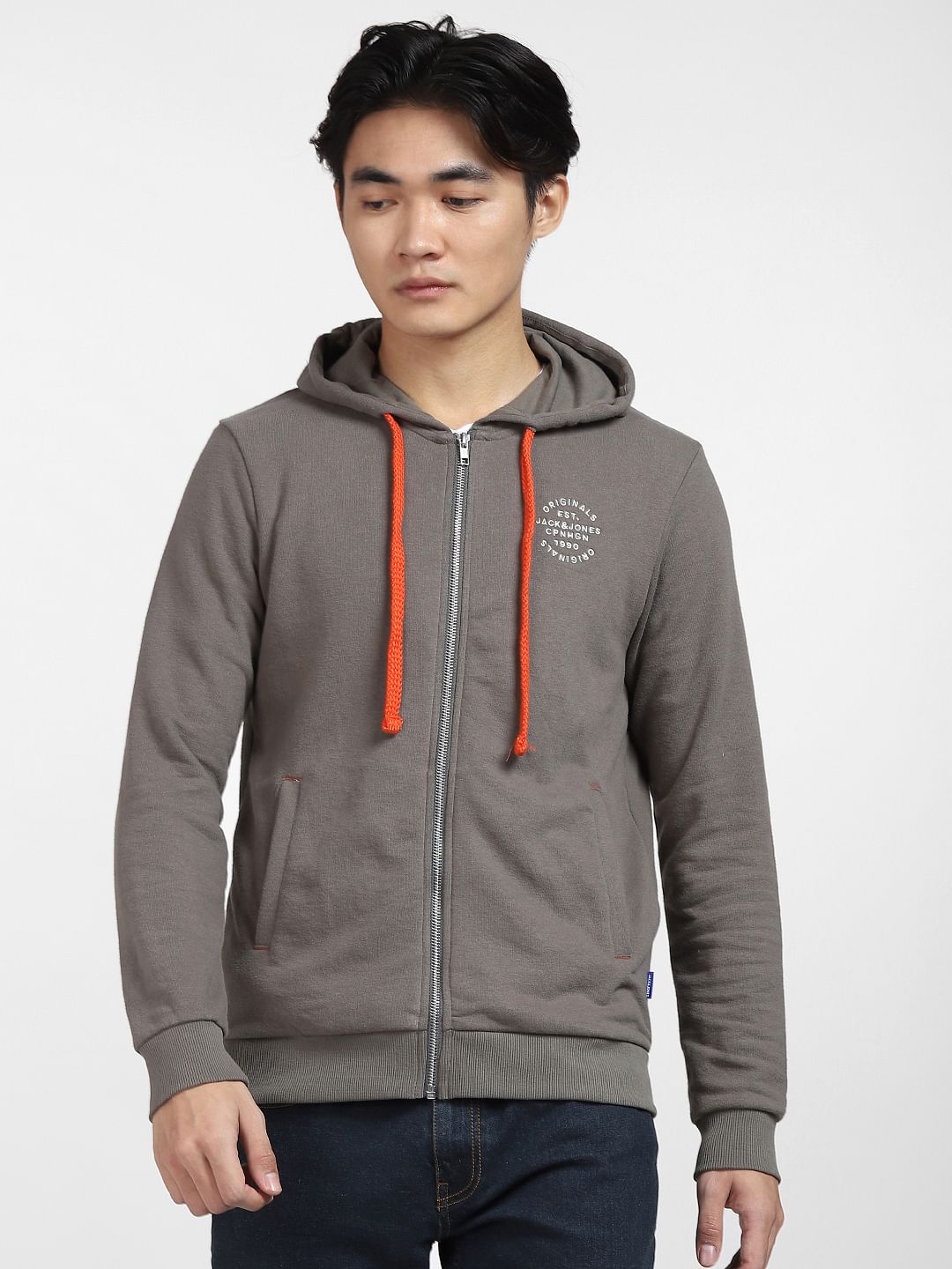 Grey Front-Open Hooded Sweatshirt