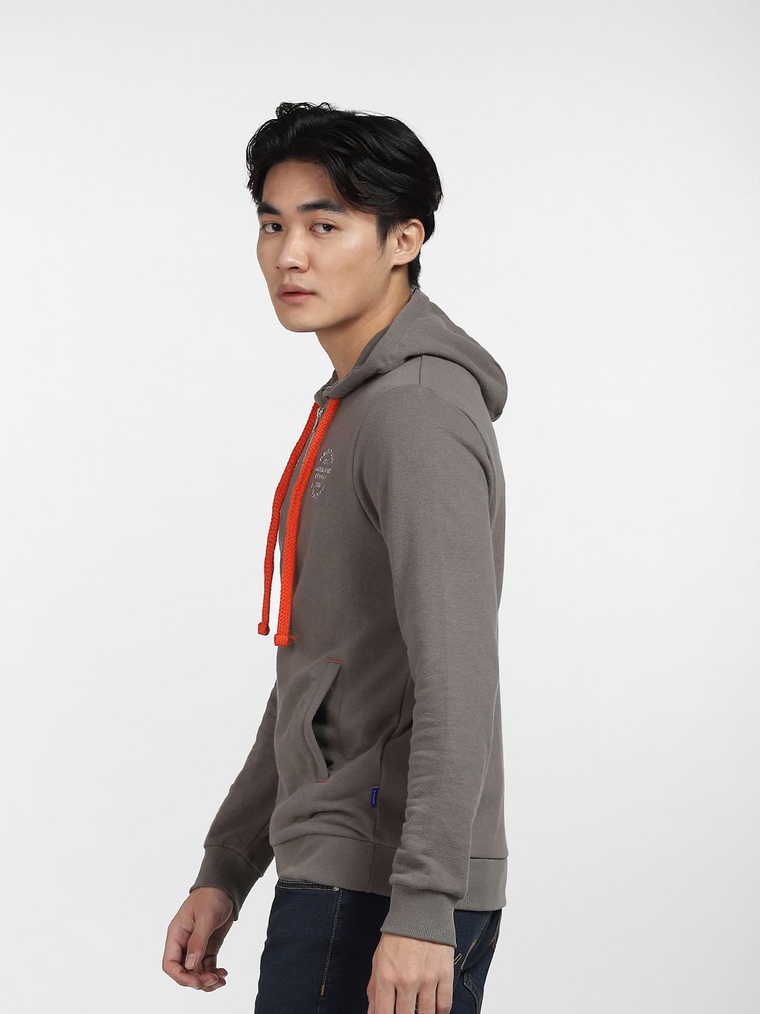 Grey Front-Open Hooded Sweatshirt