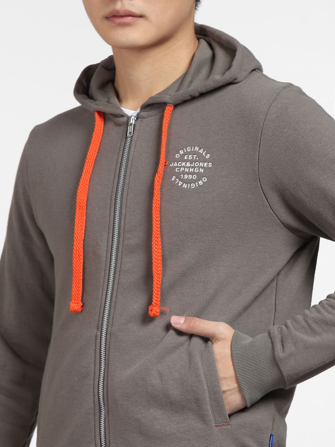 Grey Front-Open Hooded Sweatshirt