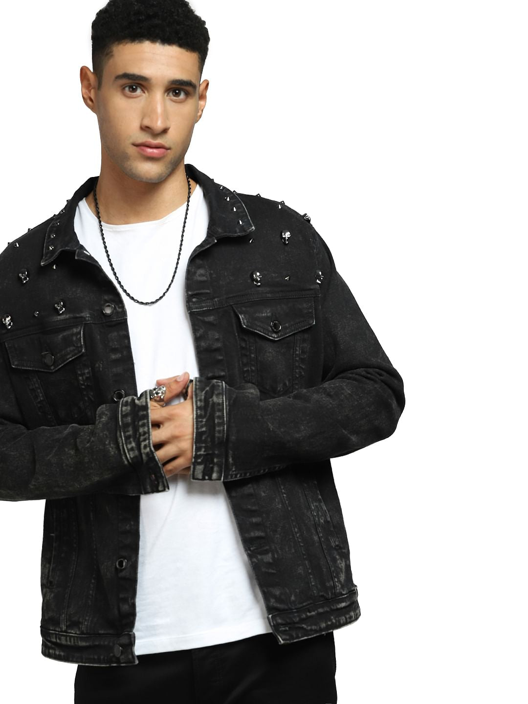 Black Embellished Denim Jacket - S
