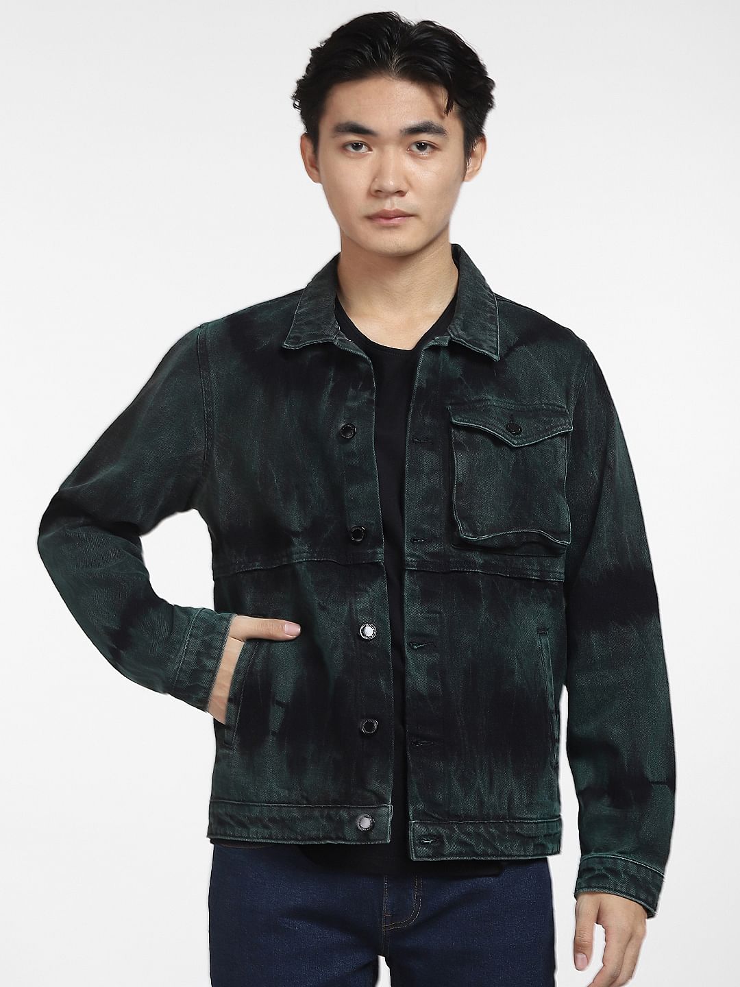 Black Printed Denim Jacket