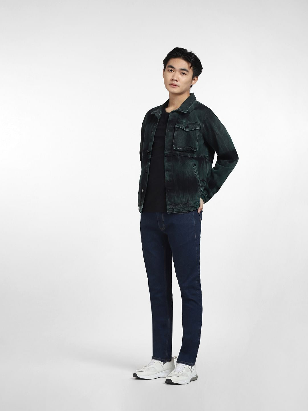 Black Printed Denim Jacket