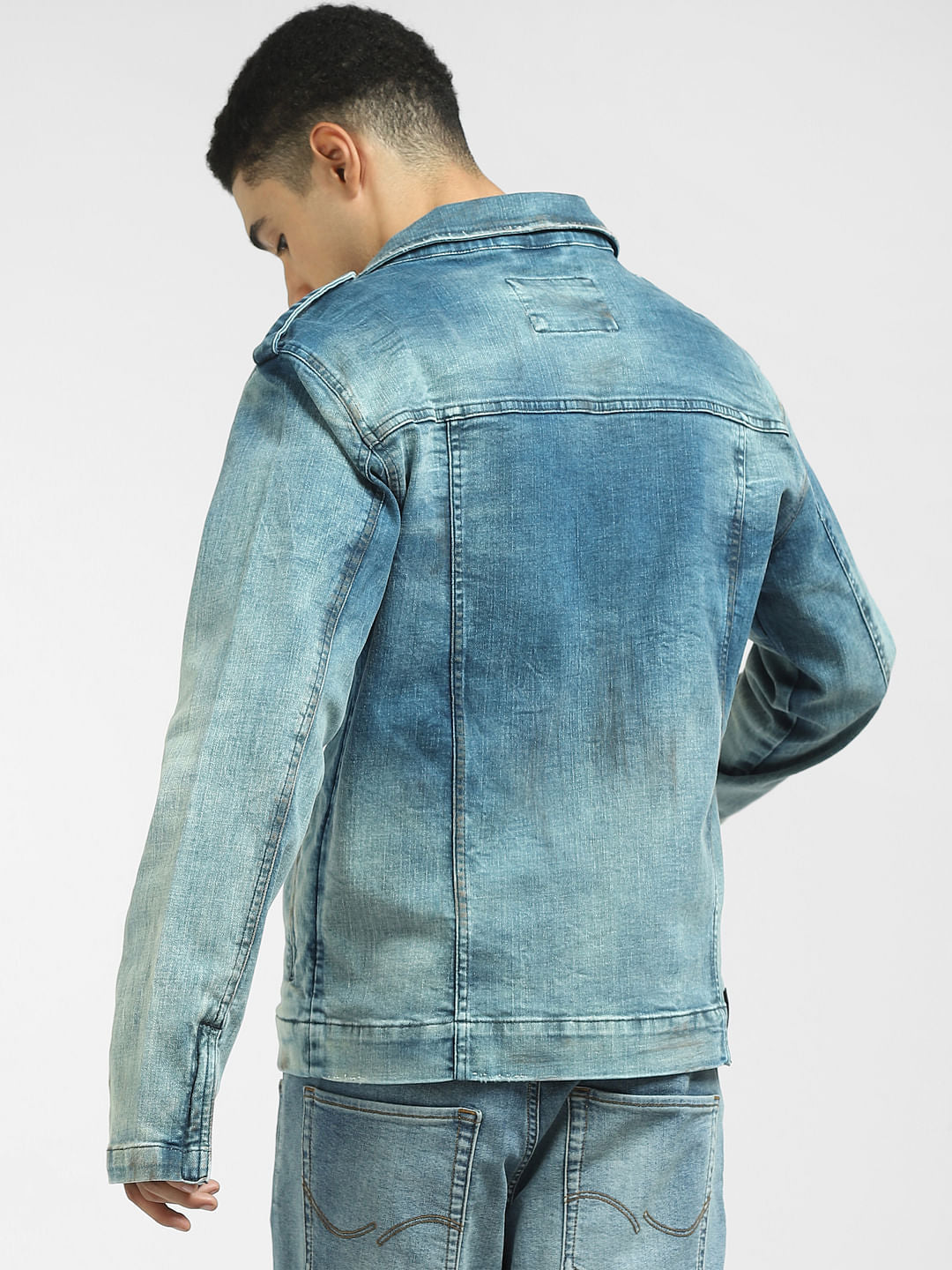 Blue Washed Biker Denim Jacket